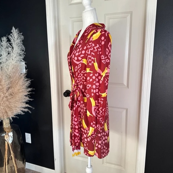 Farm Rio Toucanissimo Long Sleeve Print Beaded Tie Dress size Medium - Picture 8 of 12